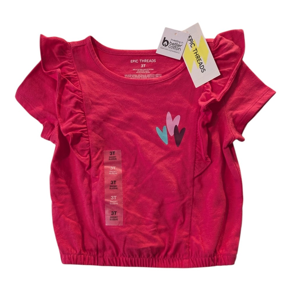 BBC-1 Epic Threads Girls Ruffle Shirl With Hearts Size 3T -‎ Raspberry Pink